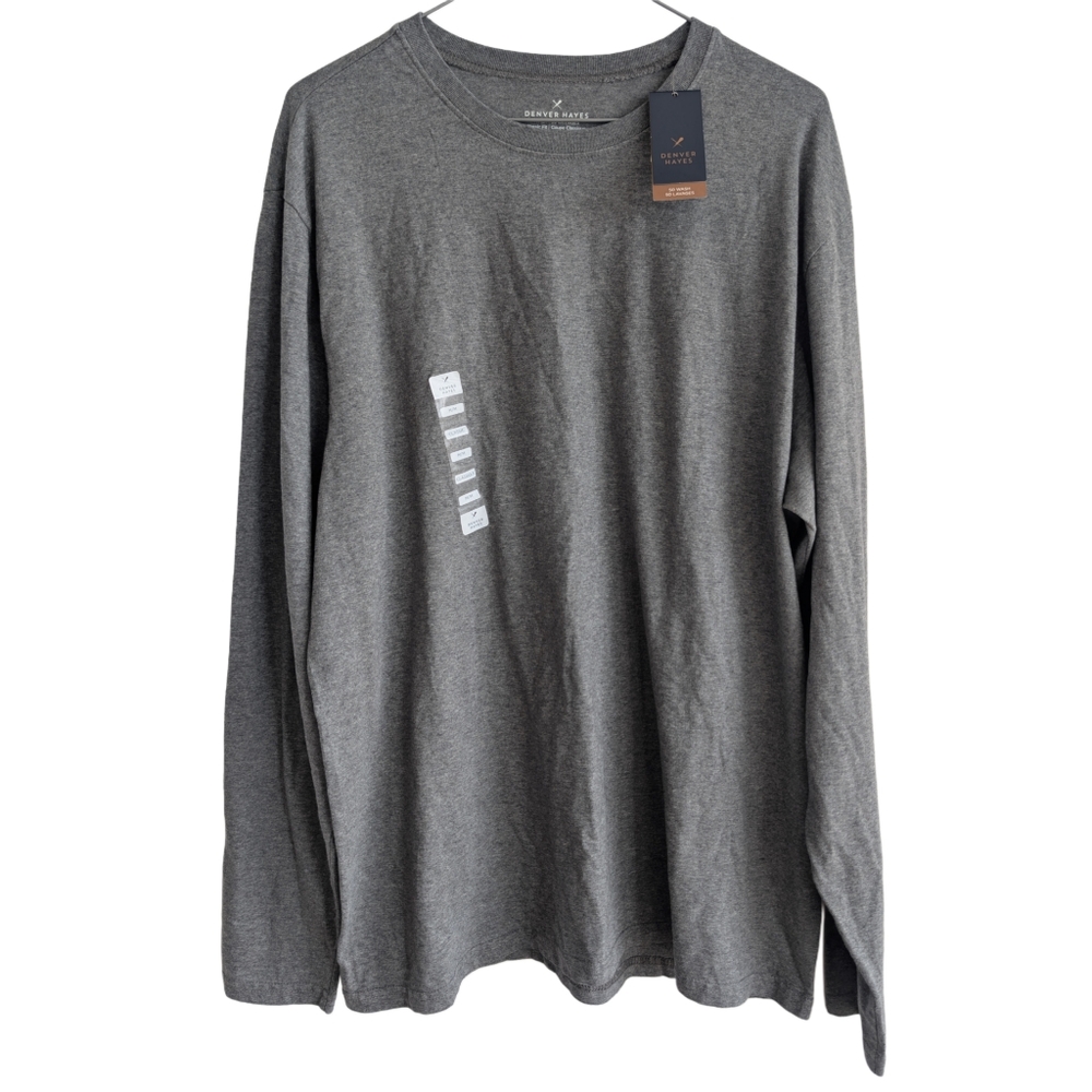 NWT Denver Hayes Medium Grey Long Sleeve‎ 100% Cotton Crew Neck Tee Shirt